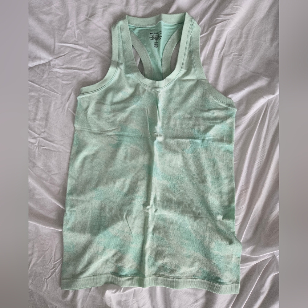 athleta camo momentum racerback tank, small, mint green